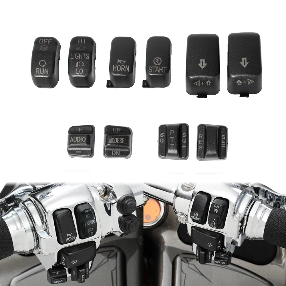 

Motorcycle Black Chrome Hand Control Switch Housing Buttons Caps For Harley Touring FLHX FLTRX Street Electra Glide 96-Up