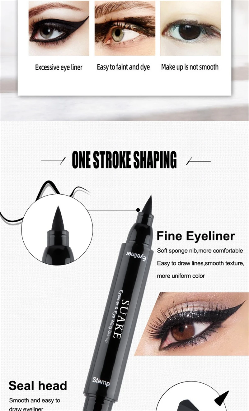 Double Head Quick Drying Liquid Eyeliner Pen Black Triangle Eye Liner Stamp Eyeliner Waterproof Liquid Eye Liner Pencil Cosmetic