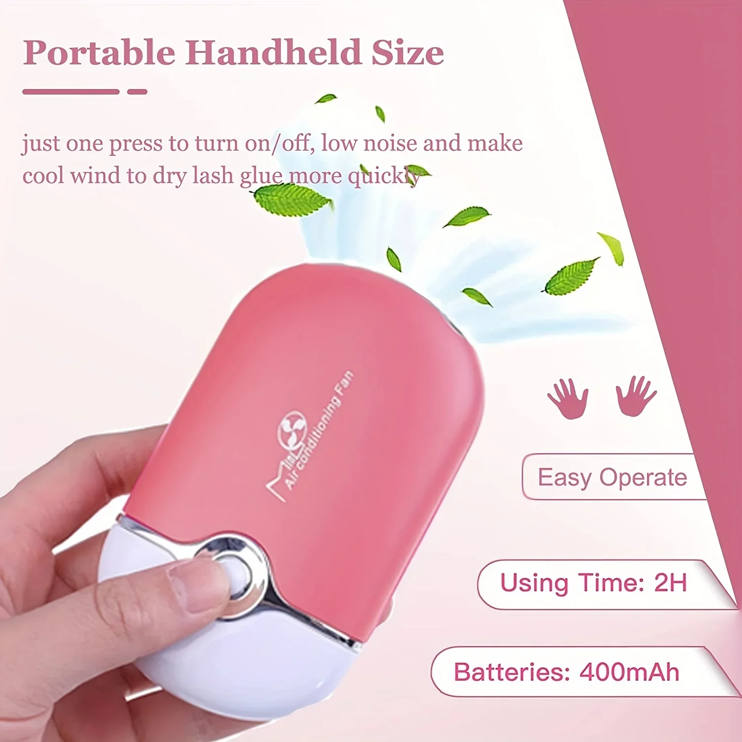 Eyelash Fan Hair Dryer Mini Small Fan Rechargeable Planting False Eyelash Dryer Beauty Neck Fan Rounded Corners Without Leaves 3