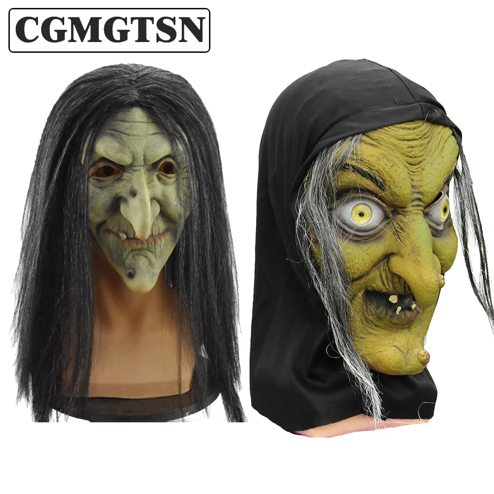 Adulto Feio Máscara Velha Bruxa, Mulheres Assustador Látex com Cabelo,  Halloween Party Costume, Cosplay Props