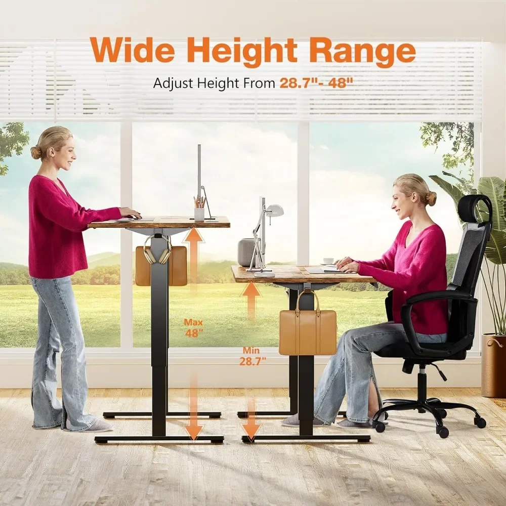 A woman adjusts the height of an Electric Sit-Stand Desk, promoting healthier work habits.