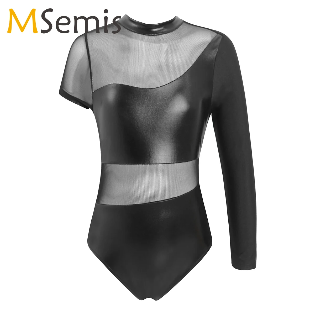

Kids Girls One-Piece Ballet Dance Gymnastics Leotard Hollow Back Mesh Patchwork Single Long Sleeve Workout Bodysuit Dancewear