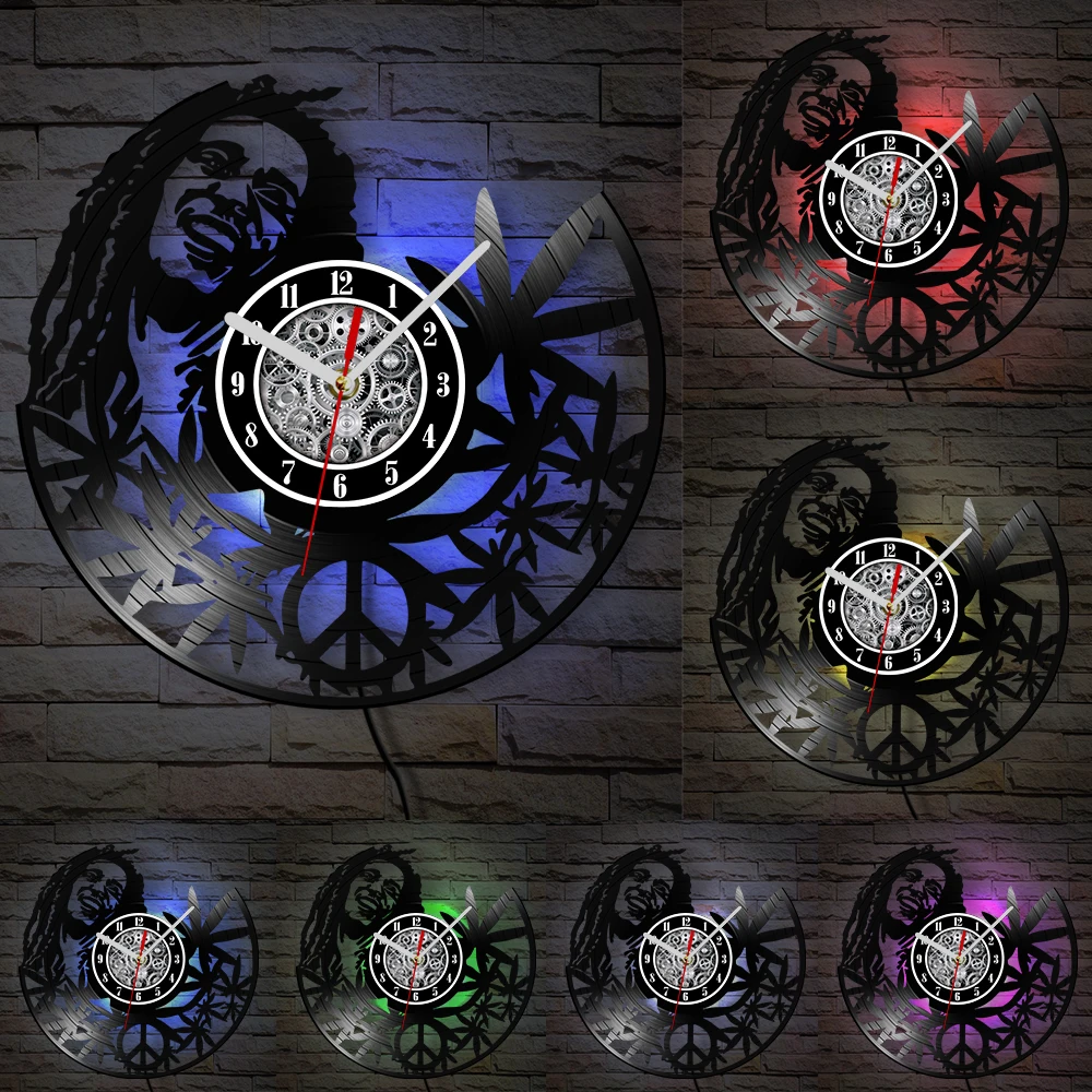 Weed Leaf Retro Music Album Wall Clock for Bedroom Man Cave Decor Weed Marijuana Leaf Carved Music Album Vinyl Record Wall Clock 5