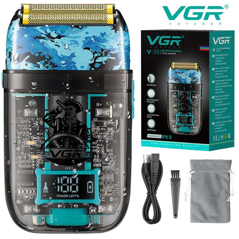 

VGR Hair Trimmer Machine Electric Shaver Foil Beard Trimmer Professional Bald Razor Waterproof Rechargeable Shaver for Men V-352