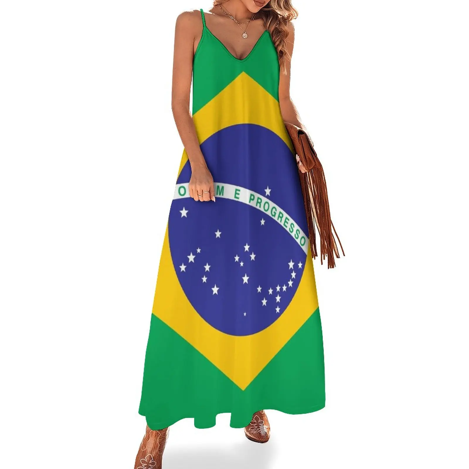 

Brazilian flag Sleeveless Dress Woman's evening dress Long dresses