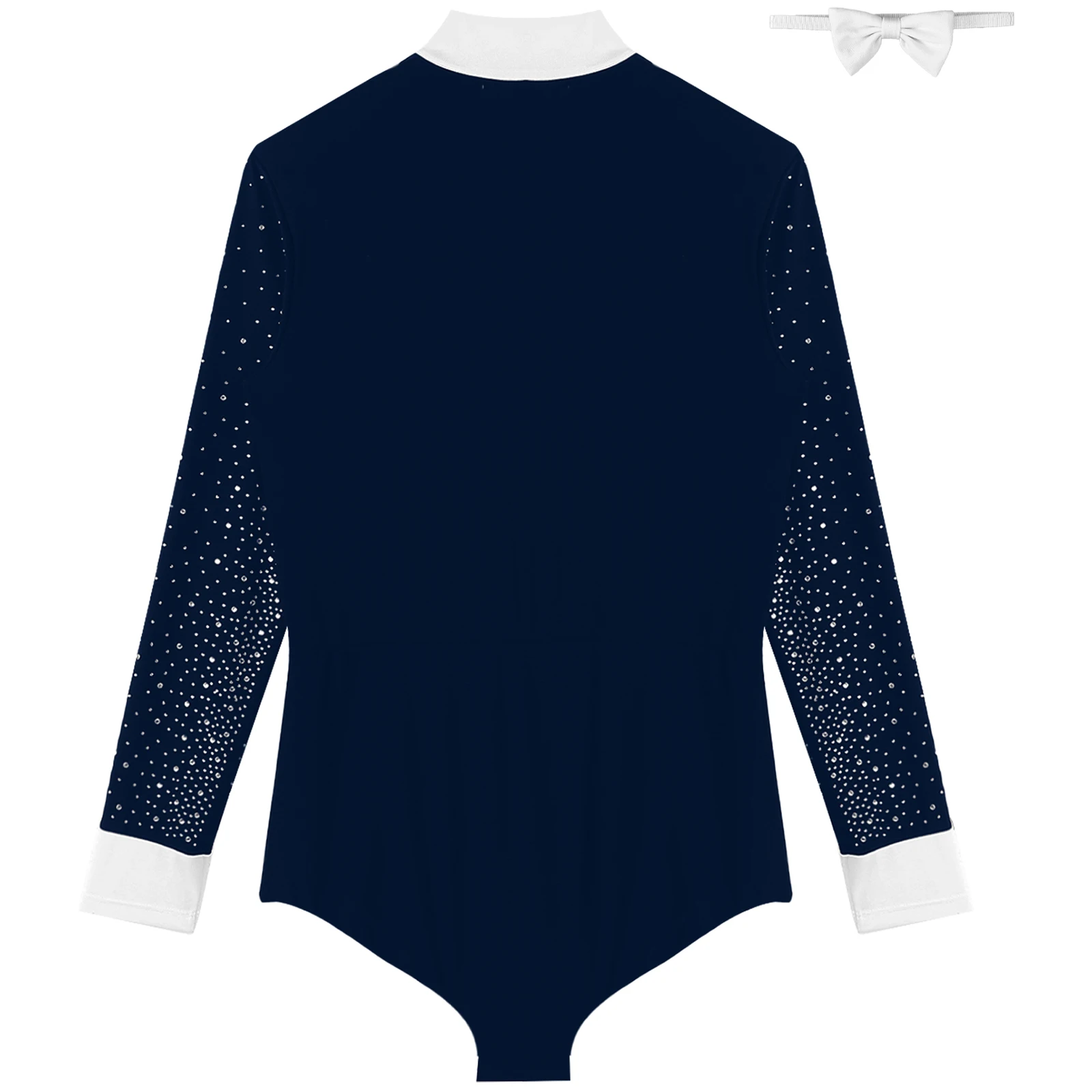 Mens Latin Rumba Ballroom Dance Performance Costume Long Sleeves Shiny Rhinestones Tango Cha-Cha Leotard Bodysuit with Bowtie
