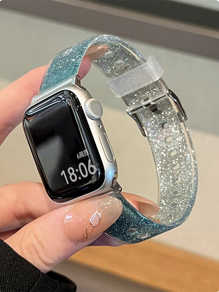 Luxury Glitter Clear Band For Apple Watch Strap 41mm 45mm  display picture 1
