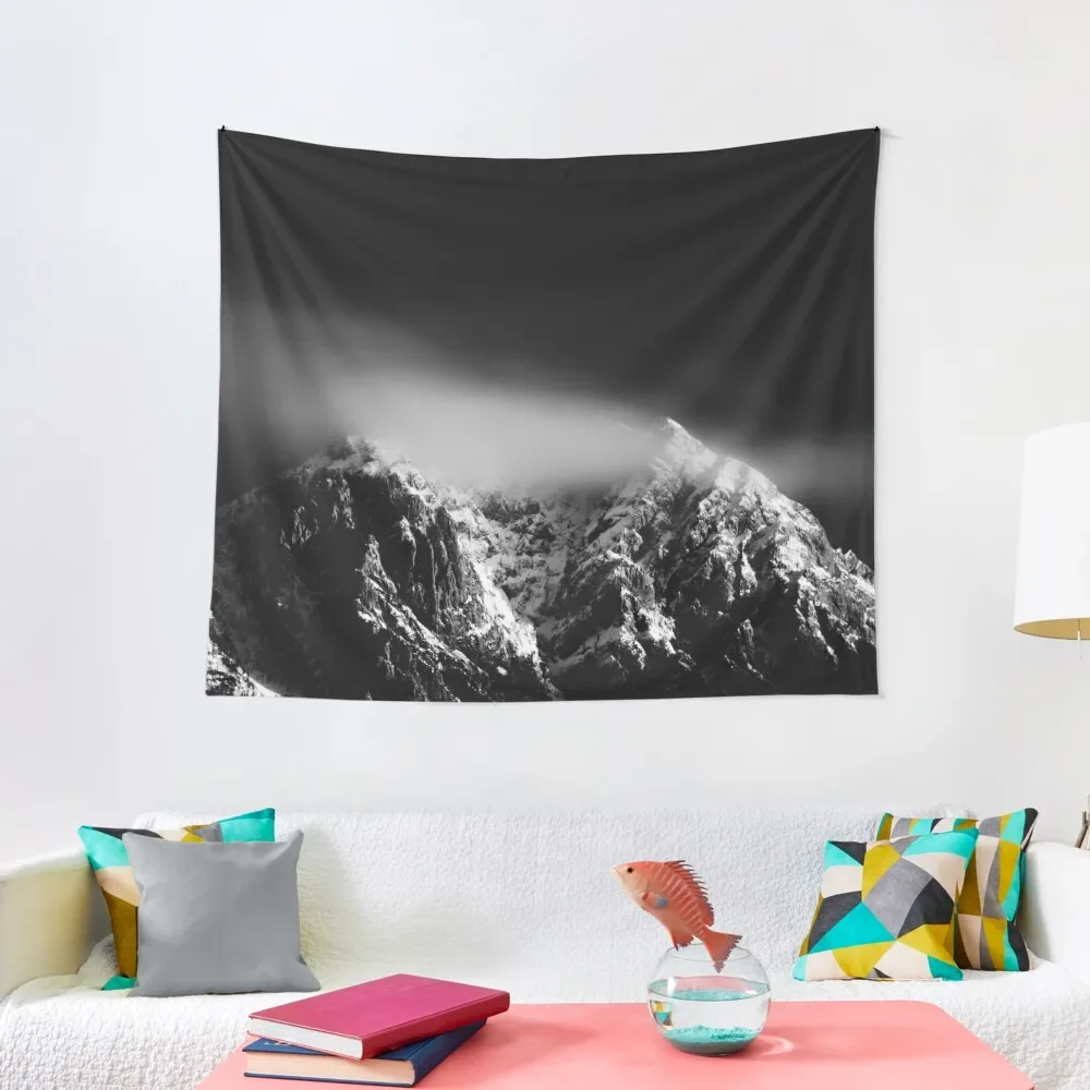 

Black and white long exposure of clouds above mountain Tapestry Cute Room Decor Bedroom Decor Tapestry