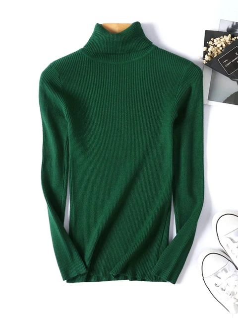 Casual Soft Polo-neck Jumper New Autumn Winter Women Knitted Turtleneck Sweater Fashion Slim Elasticity Solid Ribbed Pullovers 2