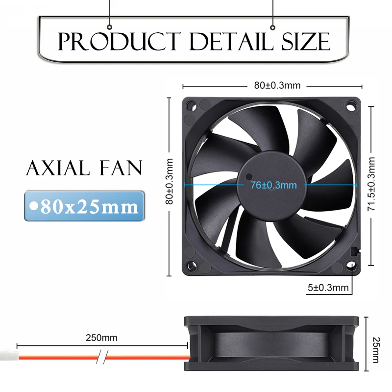Gdstime dc 5v 12v 24v 48v 80x80x25 mm Computador Power Cooler Ventilador 8025 80 mm pc Case da Cpu sem Escova Ventilador Axial Dupla Bola Ventilador de Refrigeração - Imagem 6