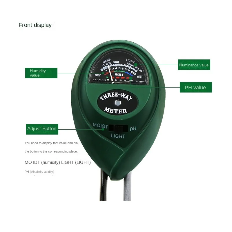 3 In 1 Soil PH Sunlight PH Meter Tester Garden Soil Moisture Sensor Flowers Meter Plants Acidity Humidity Monitor Detector