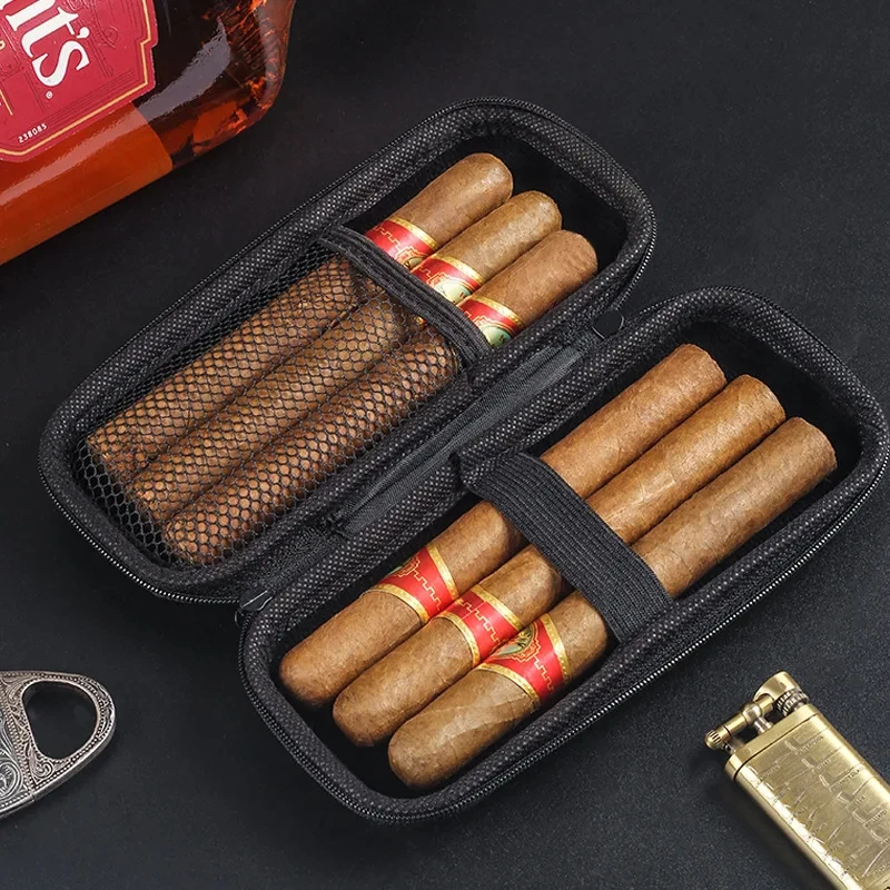 

Portable Cigar Box Hold 6pcs Cigar Bag Container Outdoor Travel Smoking Cigar Cutter Lighter Tool Storage box
