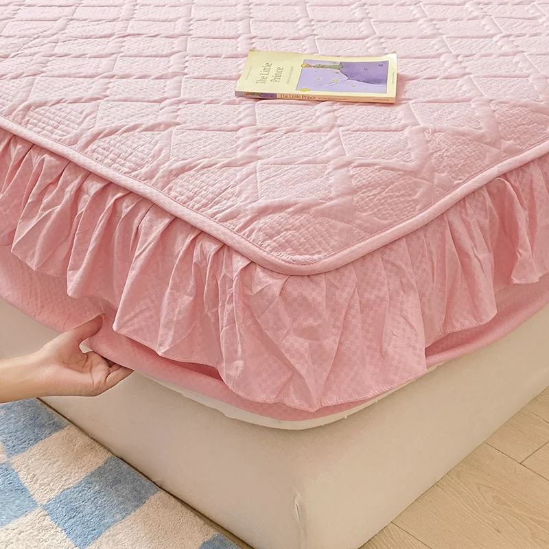100% Waterproof Super Nordic Thick and Warm Fitted Sheet with Elastic Bands Princess Waterproof Bed Skirt Pink Mattress Covers 5