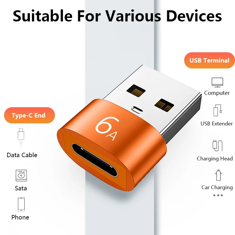 6A USB 2.0 To Type C Adapter TypeC Female To USB Male Converter Fast Charging Data Transfer For PC Laptop Xiaomi Samsung