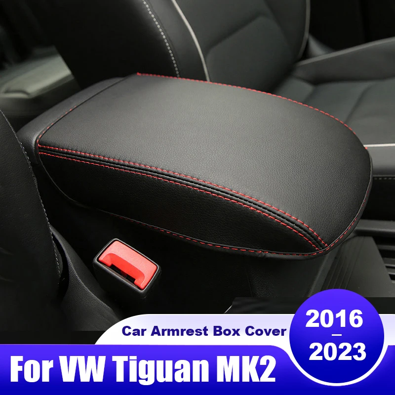 Leather Car Armrest Box Cover For Volkswagen VW Tiguan MK2 2016 2017 2018  2019 2020 2021 2022 2023 Tiguan Allspace Accessories