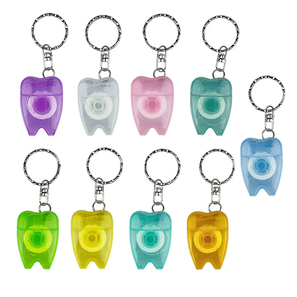 50/100pcs Dental Floss with Keychain for Gum Care Teeth Cleaning Oral Care Tooth Shape Dental Jewelry Keychain 4