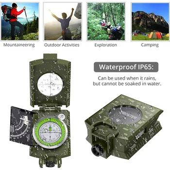 Professional Lensatic Compass Metal Waterproof IP65 Compass Sighting Clinometer with Carry Bag for Camping Outdoor Activities 2