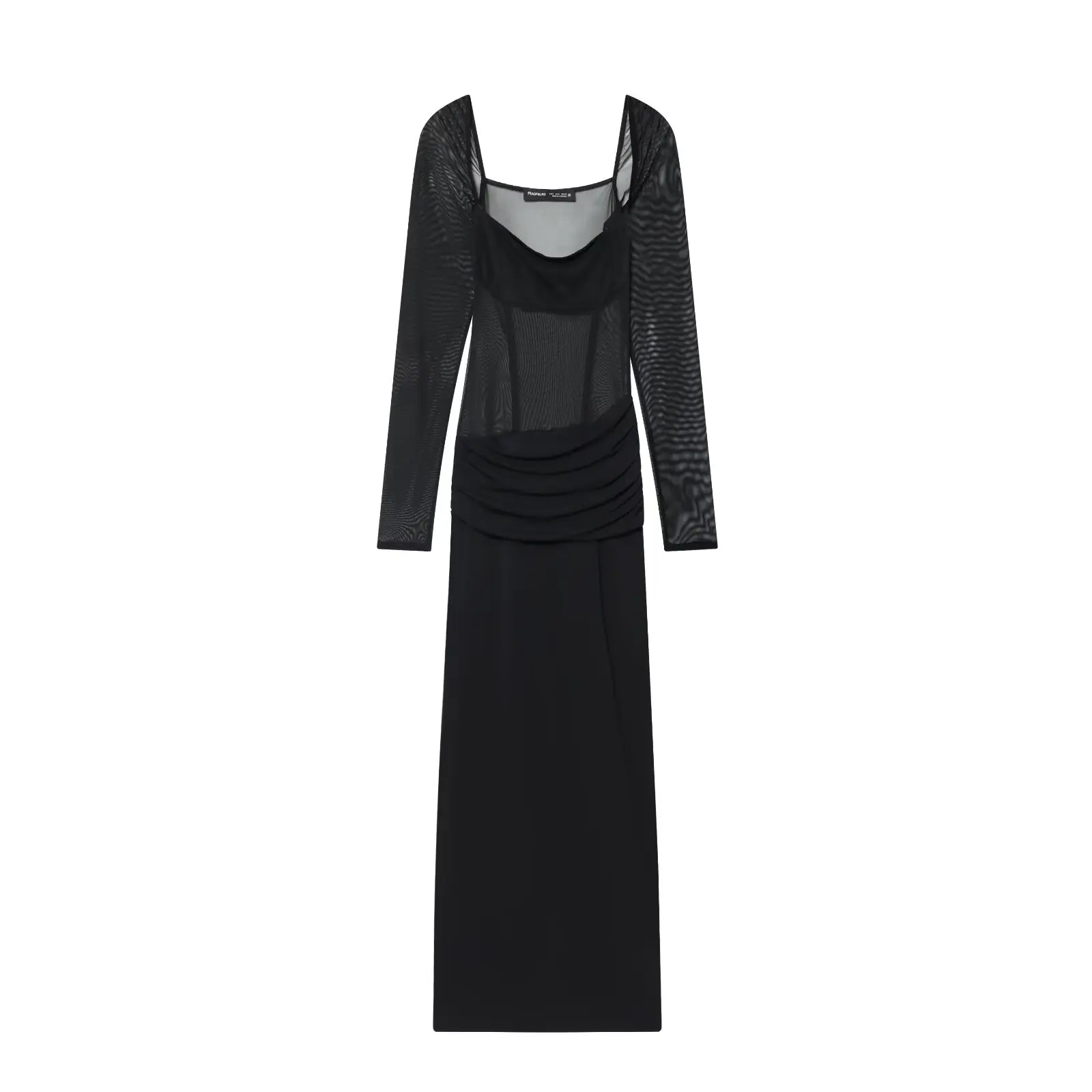 HH Damen Sommer Langarm Mode Quadratischer Ausschnitt Drapiertes Transparentes Plissiertes Dekorationskleid Weibliches Sexy Partykleid – Detail 2