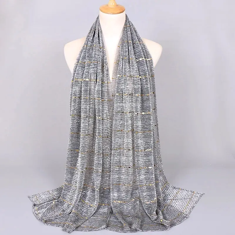 Sommer Lurex Glitzer Schal eleganter leichter elastischer Schal für Frauen Mode funkelnde Pailletten Party Tücher 180*65cm – Detail 7