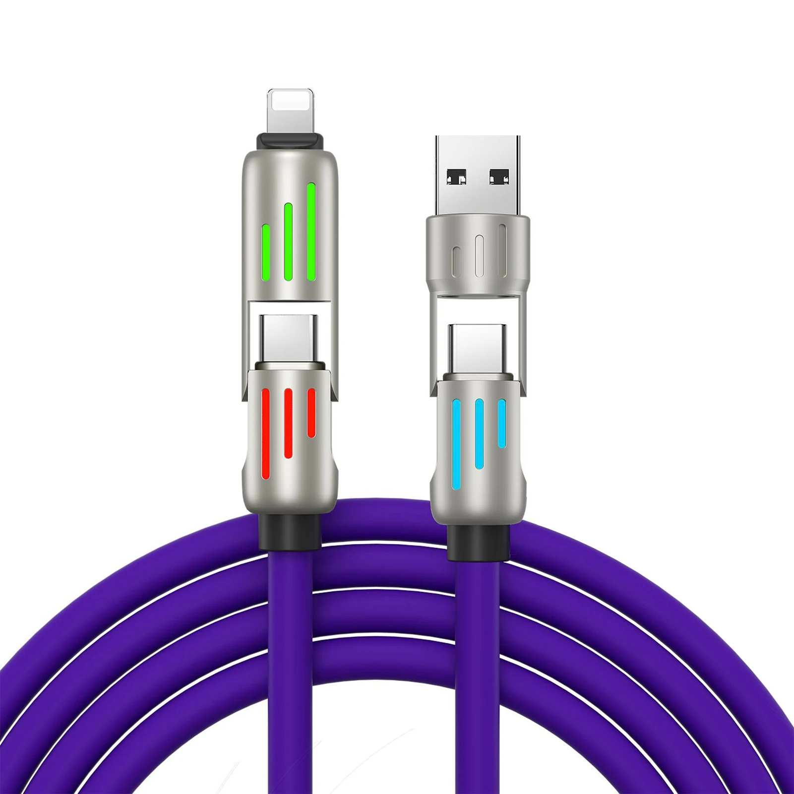 4-in-1 USB C Cable 240W 5FT - Fast Charging & Data Transfer Combo For IPhone, IPad, All Devices