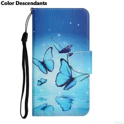 Elegant Flip Wallet Leather Case with Butterfly, Flower, Cat, and Flamingo Design - Y6 2019 (Blue butterfly)