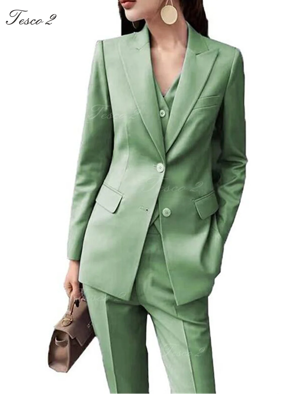 3 Pcs Women PantSuits For Women Peak Lapel Blazer Slim Fit Long Pants Vest  Officer Lady Trousers Suits