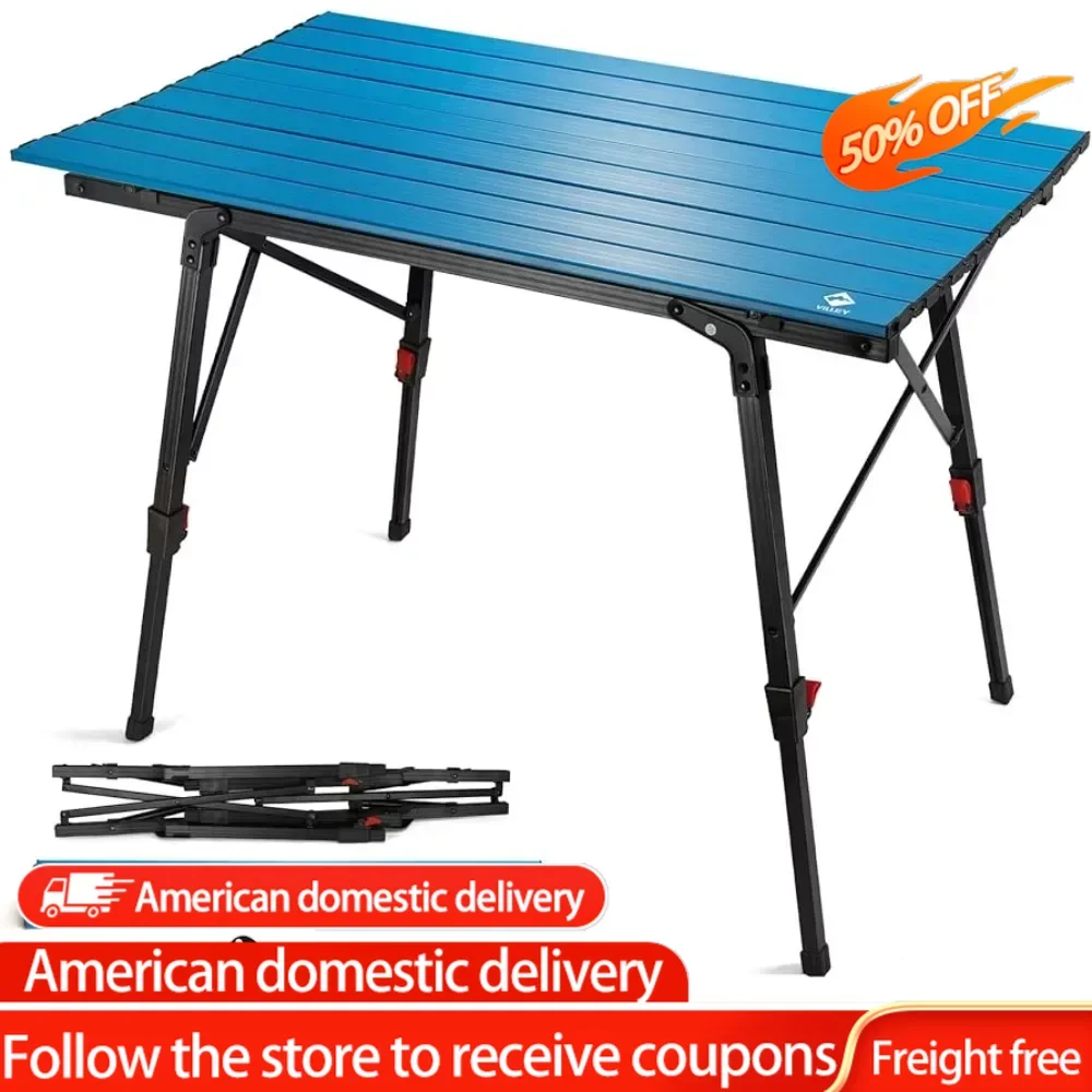 

Backyards Folding Desk Table Serving Coffee BBQ and Party Storage Locker Portable Camping Table With Adjustable Legs Picnic Camp