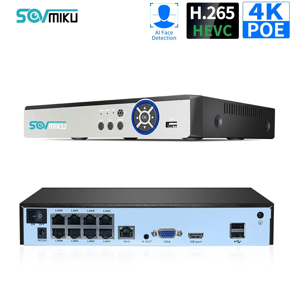 SOVMIKU 8CH 16CH POE NVR H.265+ Surveillance Security Video Recorder for POE/IP Camera CCTV System Support Face/Motion Detect