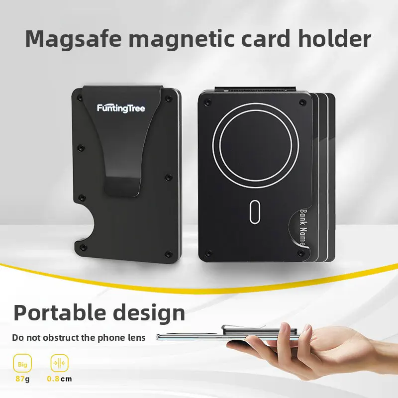 Compatible with MagSafe Wallet, Slim Wallet for Men with Money Clip, Rfid Blocking Metal Card Holder, Minimalist Magnetic Wallet