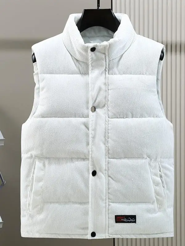 Youthful Zipper Thiened Warm Stand Collar Vest Jaet for Men Sli Winter Outerwear Polyester Fiber Strong Heating Index