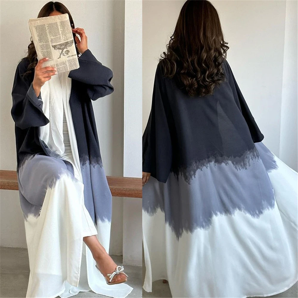 

2 Piece Abaya Set for Women Dubai Ramadan Muslim Print Open Cardigan Inner Dress New Design Islamic Turkey Clothing Outfits Robe