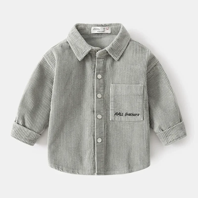New Corduroy Boys Cardigan Baby Boys Shirts Long Sleeve School Blouse Kids White Shirt for Toddler Blouse Children Tops