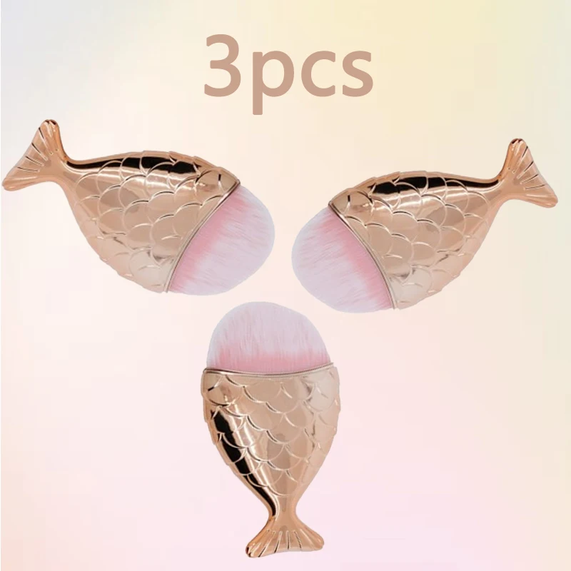 3pcs/ Rose gold fish scale makeup brush, unique fish scale design, ultra-high appearance horizontal brush to fit the face curve