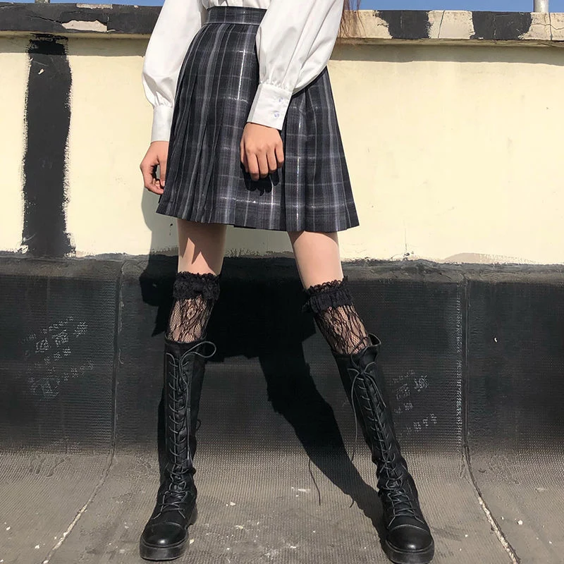 1 Pair Lolita Lace Stockings Women White Black Thigh Transparent Heart Over Knee Socks Female Jk Long Stocking Pantyhose