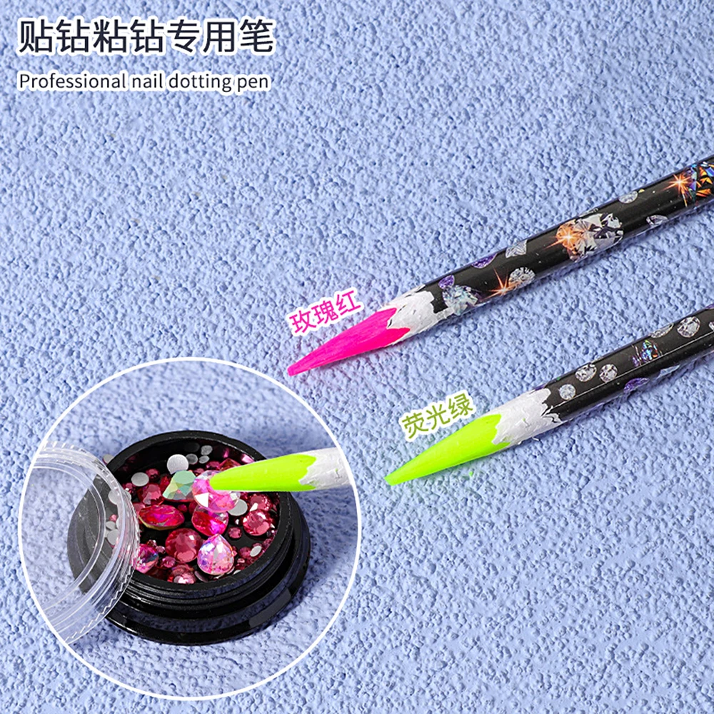 1/5/10Pcs Professional Wax Nail Dotting Pen Neon Rose red & Yellow  Picking Rhinestones Pen 22.7*0.75cm Pick Up Point Drill Pen 2