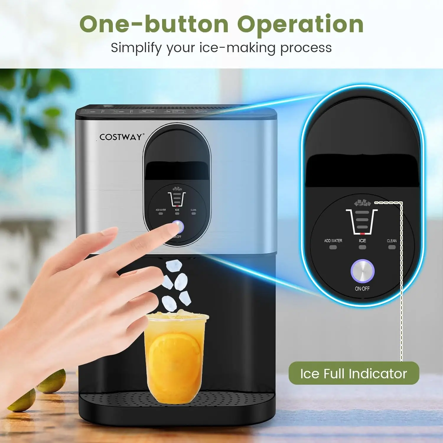 Self Dispensing Nugget Ice Maker Countertop, 56 Lbs/24H Soft Chewable Ice, Pebble Ice Maker with Self-Cleaning, One-Button 3
