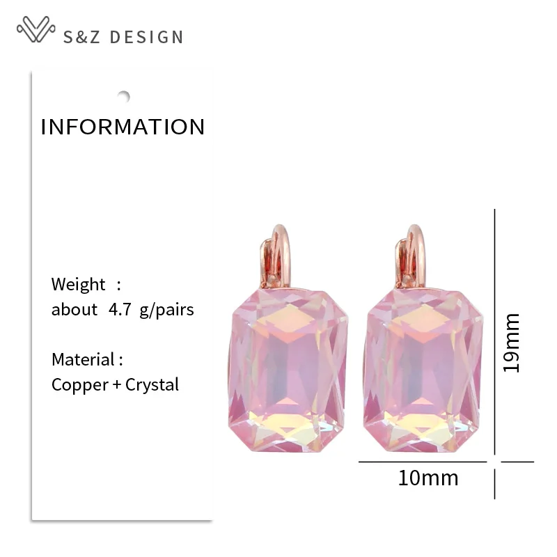 S&Z DESIGN New Fashion 585 Rose Gold Color Rectangle Crystal Dangle Earrings For Women Wedding Elegant Jewelry Stylish Eardrop