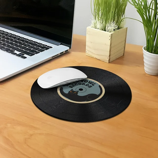 Vintage Vinyl Inspired Mouse Pad Round Non-Slip Rubber Computer Desk Mat Accessories Office Mouse Mat Playmat Rug Desk Gadgets 4