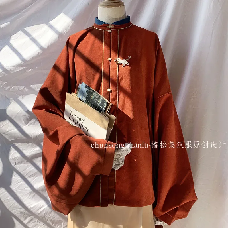 

Original Hanfu Ming made vertical collar cardigan, pipa sleeve top, corduroy autumn and winter