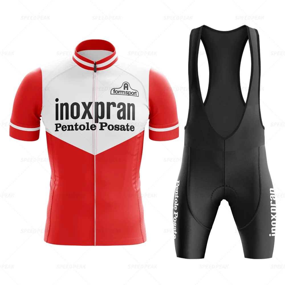 inoxpran Retro Cycling Jersey Set Classical Bicycle Suit Bike Short Sleeve Men Bib Shorts Clothes Por Team Triathlon Maillot