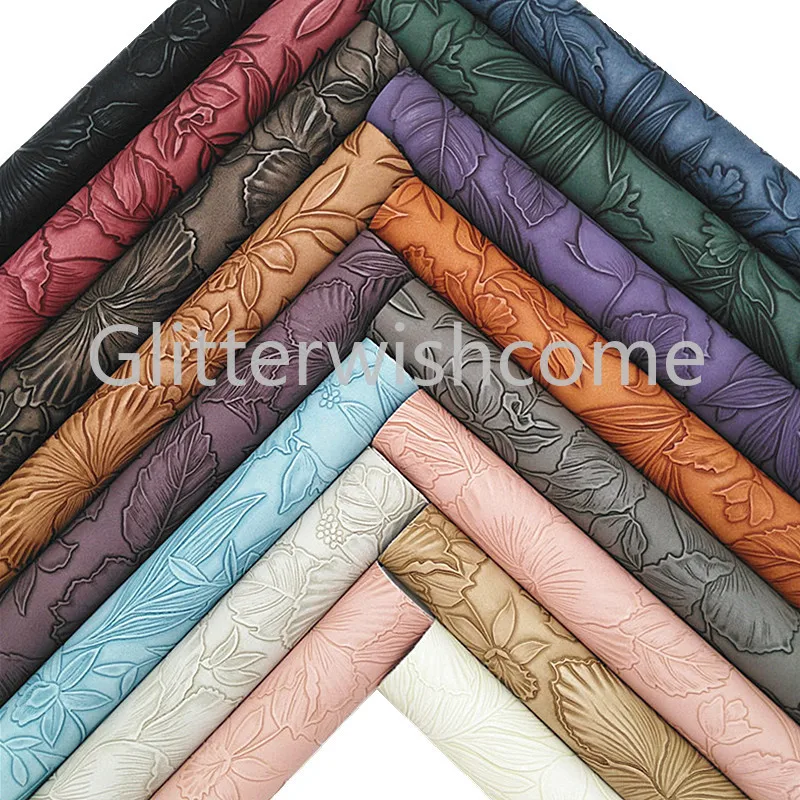 Vintage Flowers Embossed Synthetic Leather Faux Fabric Sheets Felt