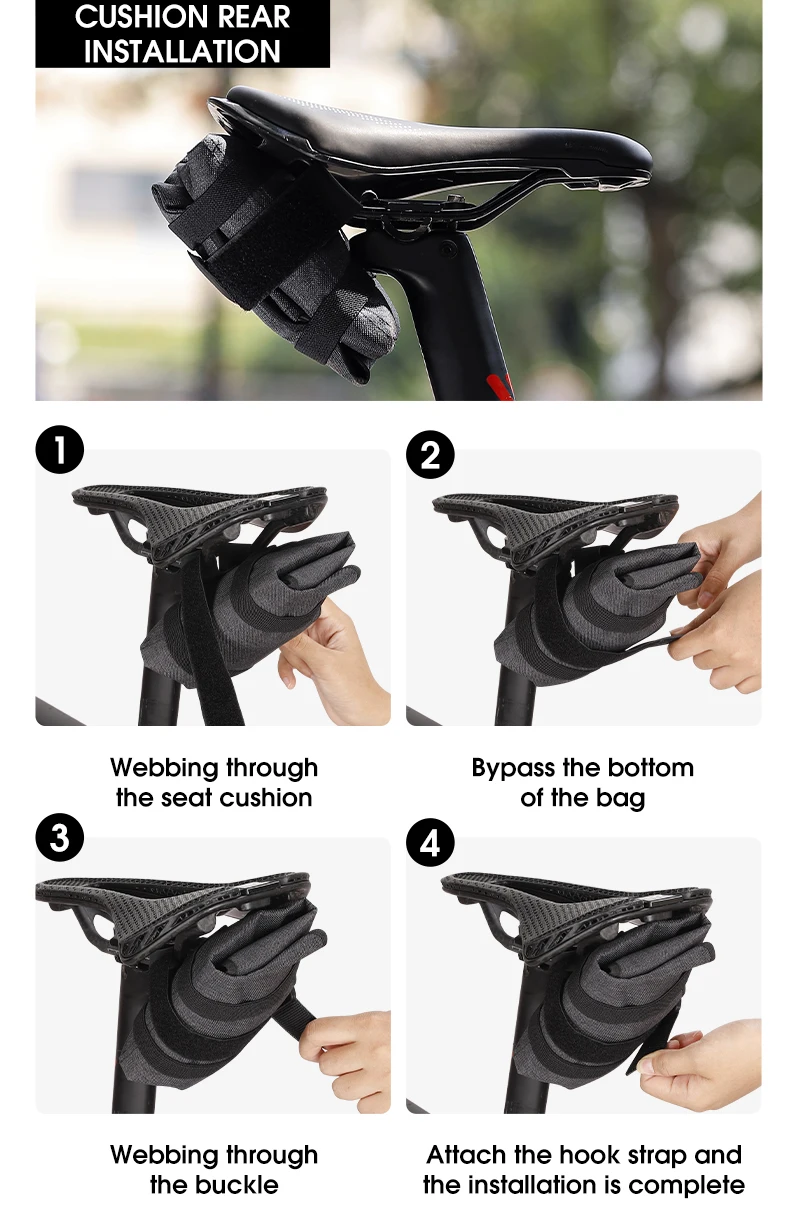 WEST BIKING Wasserdichte Faltbare 600D Fahrrad-Werkzeugtasche Sattel/Rahmen-Montage Multi-Taschen Aufbewahrungsbeutel Fahrrad-Reparatur-Kit-Träger – Detail 14
