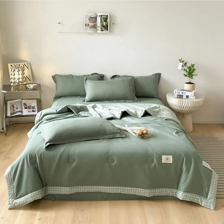 KDJEIKZ The New Washed Cotton Summer Is A Version Of Solid Color Thin Air Conditioning Is B Version Of Lattice Cooling Blanket summer quilt