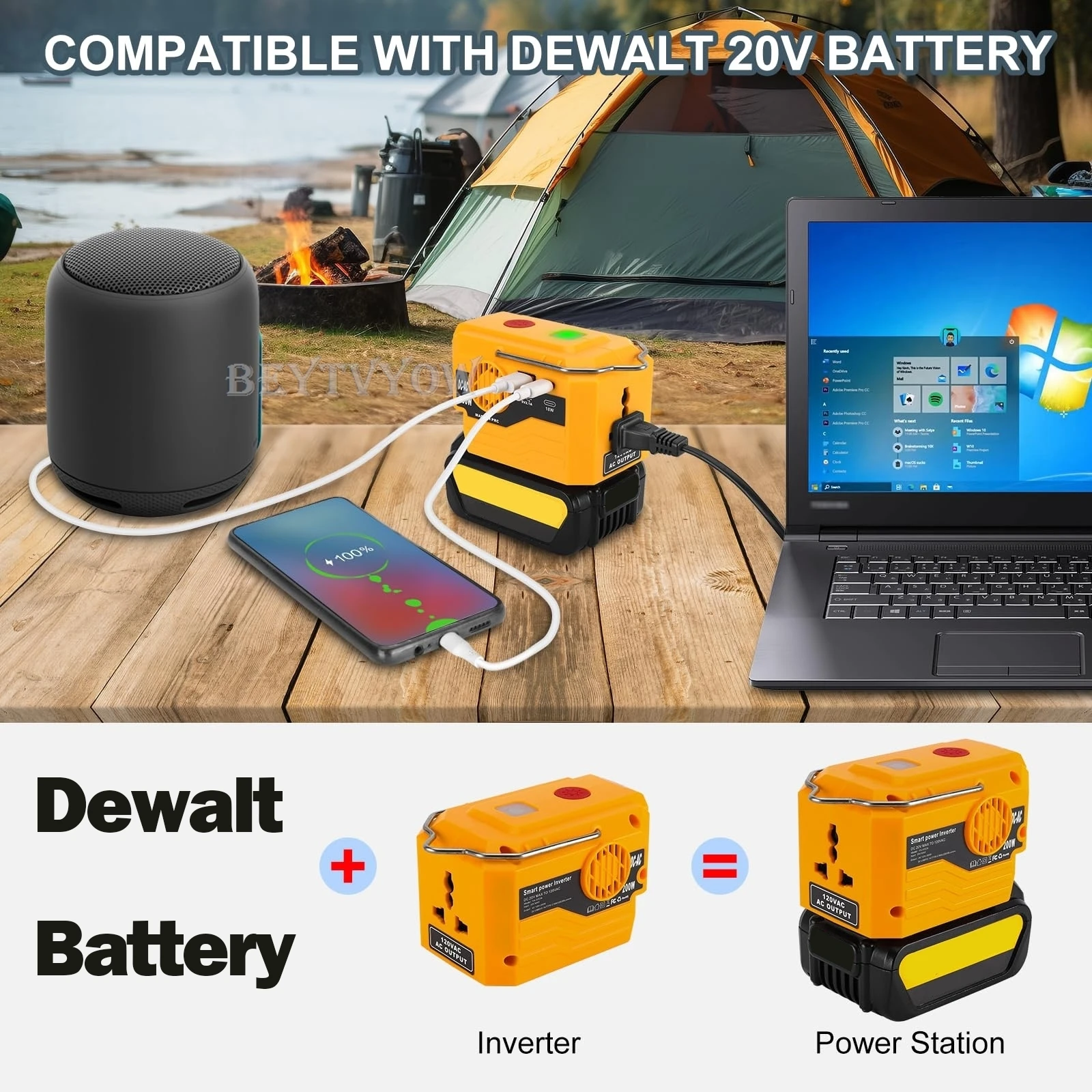 DC 20V to AC 110/220-230V Power Inverter Compatible with Dewalt 20V Max Battery