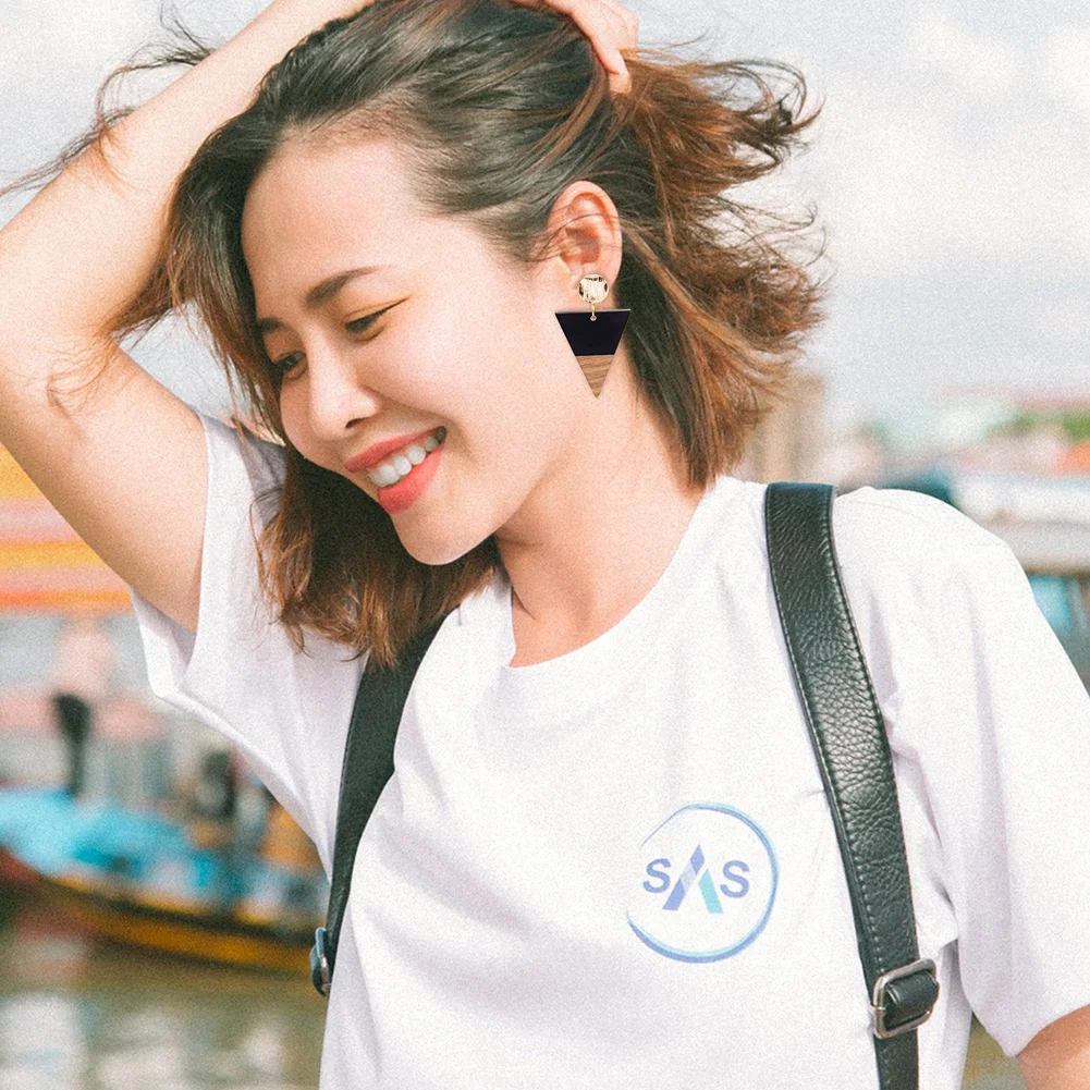 50Pcs Triangle Resin Wood Earrings Charms for Women Wooden Necklace Pendant Dangle Earrings Connectors Jewelry Making DIY Supply