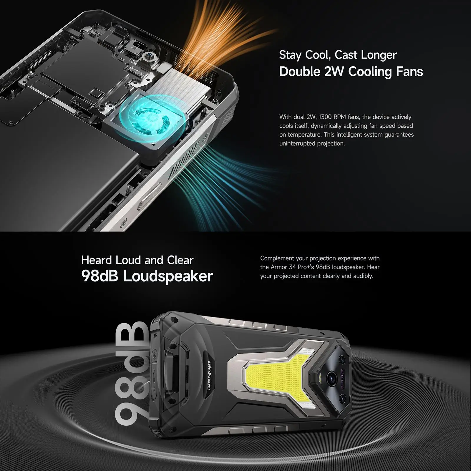 Ulefone Armor 34 Pro 5G AI Rugged Phone 32GB+512GB 25500mAh 6.95" Built-in Projector 120Hz Android 15 MTK 7300 NFC Smartphone