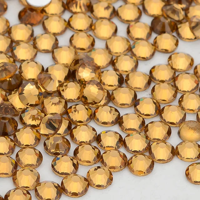 Yellow Series Glass Flat Back Rhinestones Champagne Round Glue On Diamond  Non Hot Fix Stones for Nail Art Clothes Decoration