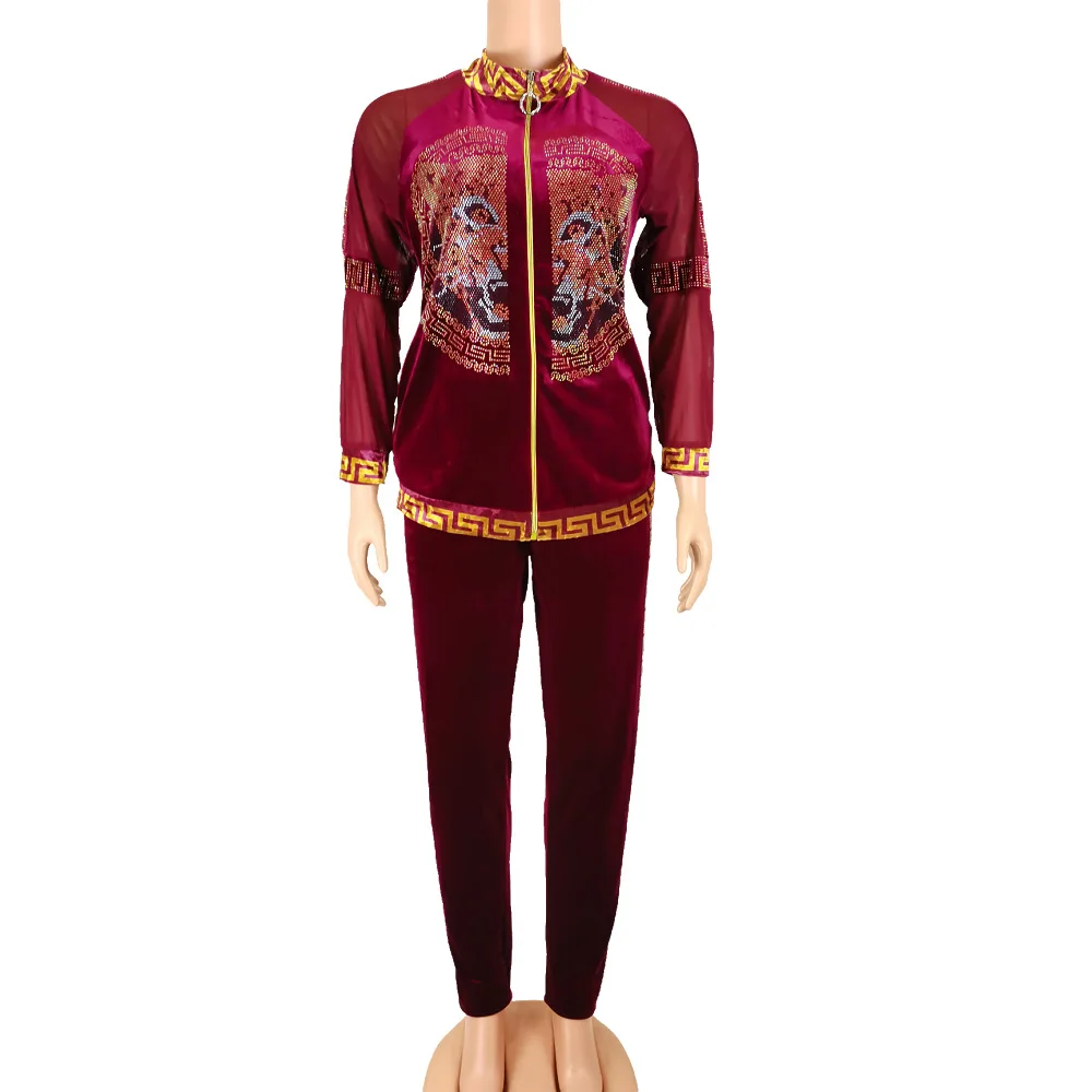 African Clothes For Women Dashiki Plus Size Sequins Perspective 2 Piece Set African Dress Mesh Sleeve Coat Outfits Vestidos Spor