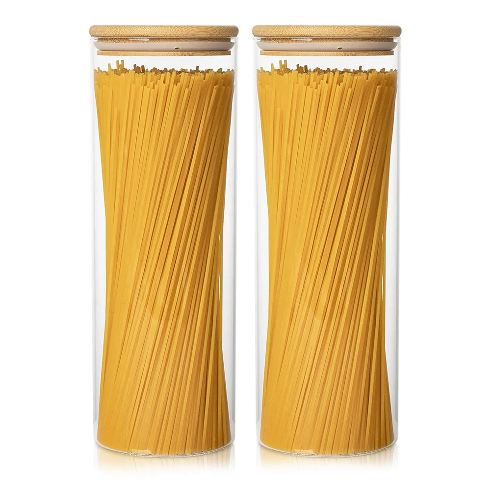 

Glass Storage Containers Set of 2 71Oz Tall Spaghetti Jars with Bamboo Lids - Kitchen Food Storage Canisters for Pasta