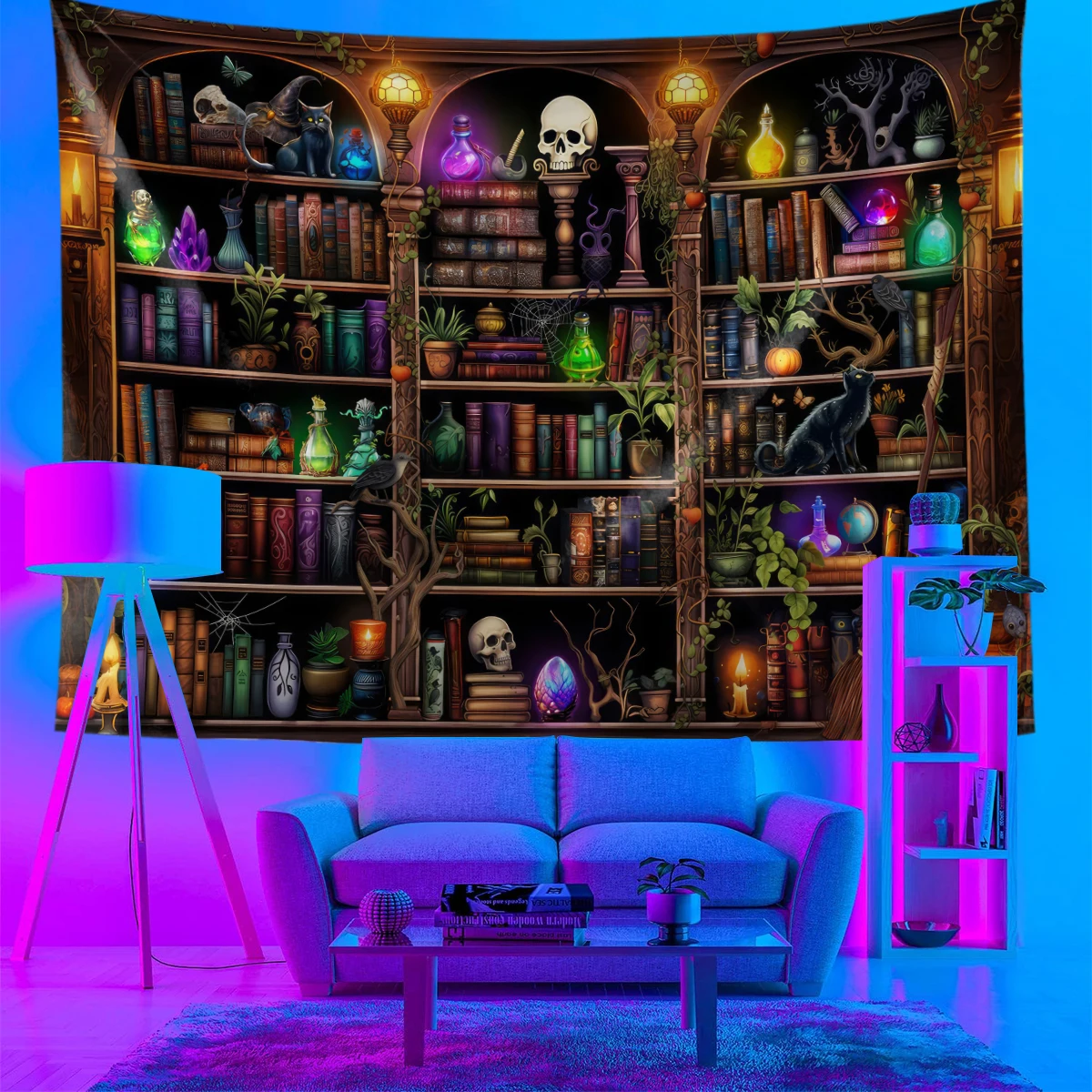 Fluorescent Tapestry Magician's Bookcase Wall Hanging Tapestry Magic Alchemy Art Wall Hanging Creative Tabric Backdrop